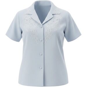 Daffodil‎ Vintage Hand Embroidered Floral Blouse Grey Short Sleeve Top 21 PTP